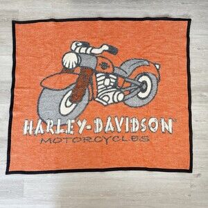 Harley Davidson Throw Blanket VTG Orange Tapestry Official Licensed 45"x54" GUC